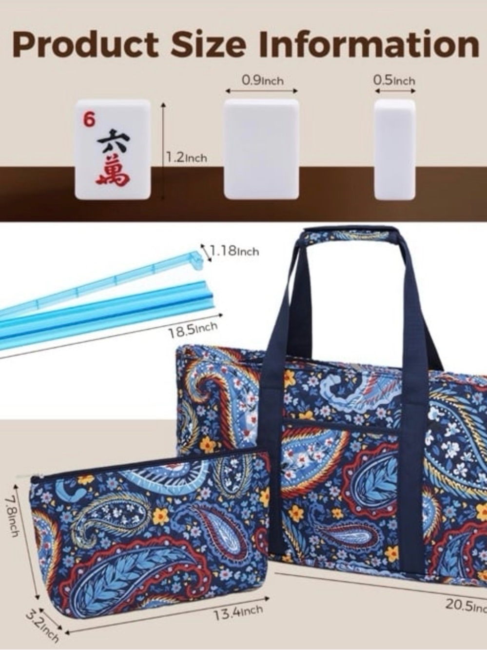 American Mahjong Set Boho Paisley Complete Travel Set 166 Tiles Acrylic Pushers - Picture 4 of 7